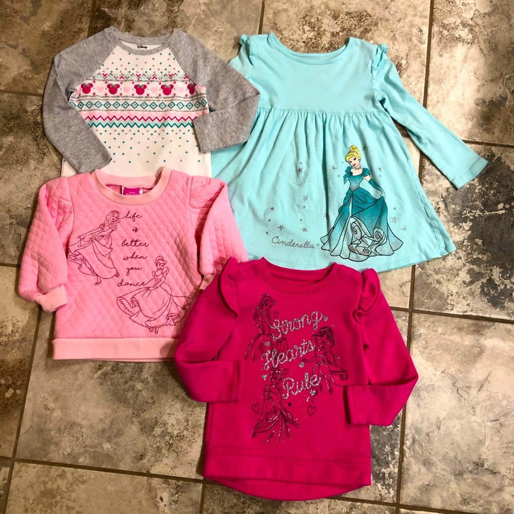 Disney Bundle Girls 3T Cinderella Dress, 2 Princess Sweatshirts & Waffle Knit